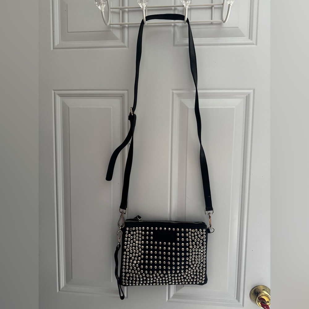 Elegant Black Crossbody Bag with Silver Studs